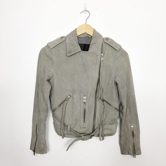All Saints Gray Leather Jacket - Picture 1 of 10
